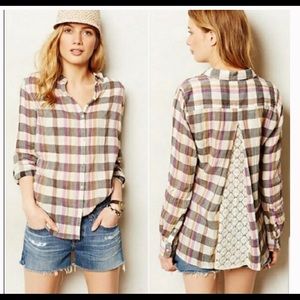 Anthropologie Isabella Plaid Shirt Lace Size Large